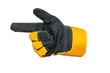 © SerPak - Construction glove yellow. Index finger points to side. Isolated object on white background. Symbol or sign. Directional sign or call to pay attention