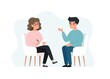 Psychotherapy session - man talking to psychologist. Mental health concept, vector illustration in flat style