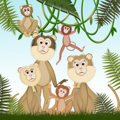 Wall Mural - illustration of macaque monkeys in the tropical forest