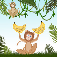 Poster - illustration of funny monkey with bananas