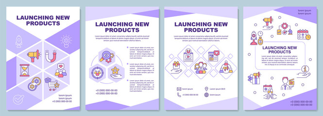 New product launching campaign brochure template. Flyer, booklet, leaflet print, cover design with linear icons. Vector layouts for presentation, annual reports, advertisement pages