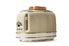 Retro Toaster And Toasted Slices Of Bread Isolated On White Background With Clipping Path