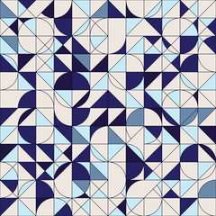 Wall Mural - Blue geometric retro background. Circles, squares and triangles. Seamless pattern, vector illustration, EPS 10