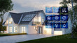 canvas print picture - Haus mit Garage am Abend mit Smart Home Technologie
