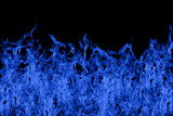 Fototapeta Łazienka - Violently burning blue flames on a black background.