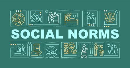Wall Mural - social moral norms green word concepts banner. public culture rules. infographics with linear icons 
