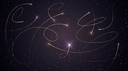 Wall Mural - Dark background with glowing flying golden sparks with trails