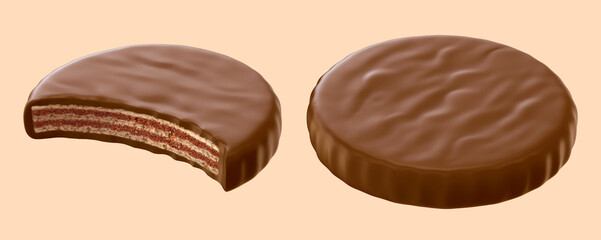 Wall Mural - Chocolate coated, Wafer crispy crunch. Sweet snack. 3d illustration