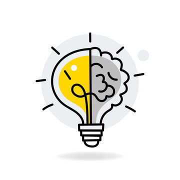 Wall Mural - Creative icon of a half brain half lightbulb representing ideas, creativity, knowledge, technology and the human mind. Solving problems concept thin line illustration