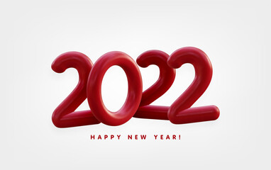 Wall Mural - Happy 2022 New Year 3d render realistic vector lettering illustration