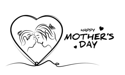 Wall Mural - Line art drawing happy mothers day design background