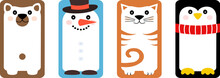 Animal Square Face Icon, Cartoon Vector Characters, Cute Snowman, Cat, Penguin, Bear. Childish Illustration