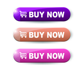 BUY NOW button.  3d vector in pink, coral and violet colors isolated on white background.