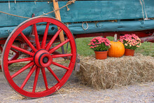 Red Wagon And Bale Of Hay Free Stock Photo - Public Domain Pictures
