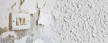 Old Unhealthy Interior Plaster Wall Damaged By Rising Damp Or From Water Leaks - Concept With Macro Detail Of A New High-performance Plaster Wall To Reduce Problems With Condensation, Damp And Mould
