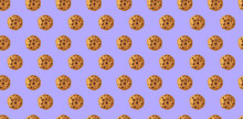 Seamless Pattern With Cookies, Colorful Background Template, Sweet Cookies, Light Purple.