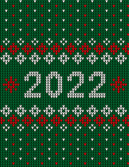 Sticker - New Year Seamless Knitted Pattern with number 2022. Knitting Sweater Design. Wool Knitted Texture. Vector illustration