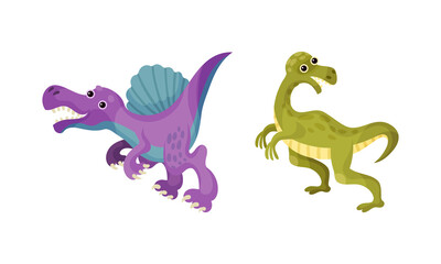 Canvas Print - Cute funny baby dinosaurs set. Spinosaurus and allosaurus vector illustration