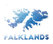 Low poly map of Falklands. Geometric illustration of the country. Falklands polygonal map. Technology, internet, network concept. Vector illustration.