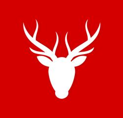 Wall Mural - christmas reindeer head shape on red background.