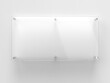 © MTX - Blank wide transparent glass office corporate Signage plate Mock Up Template, Clear Printing Board For Branding, Logo. Transparent acrylic advertising signboard proportion 1 : 2 mockup front view.
