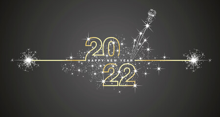 happy new year 2022 eve line design loading sparkle firework champagne open golden white black vecto