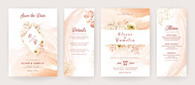 Gold Wedding Invitation Card Template Set With Floral And Watercolor Background