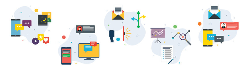 Wall Mural - mobile communication, marketing digital, marketing strategy and business marketing. flat design icon