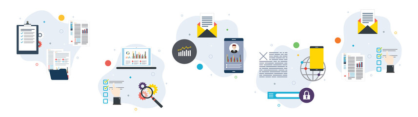 Wall Mural - Data, management, business, report, application and analysis icons.