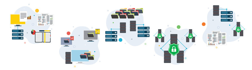 Wall Mural - Network, computer, server ,business, technology, database and security icons.