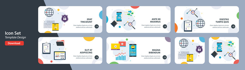 Wall Mural - web banners template in vector with icons of security analysis, project management, performance anal