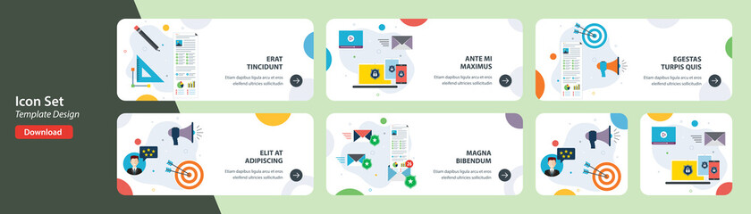 Wall Mural - web banners template in vector with icons of digital marketing, experience and safety communication,