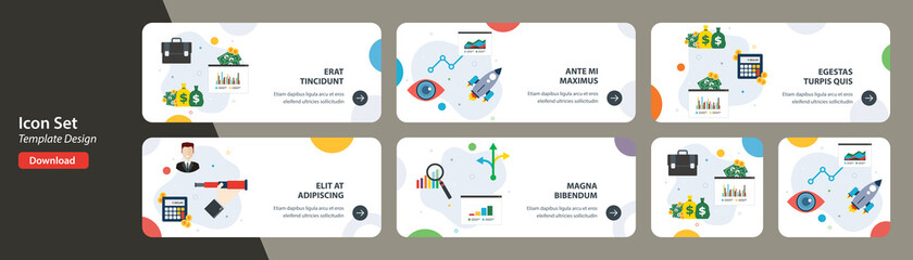 web banners template in vector with icons of investment opportunity, business visionary, growth visi