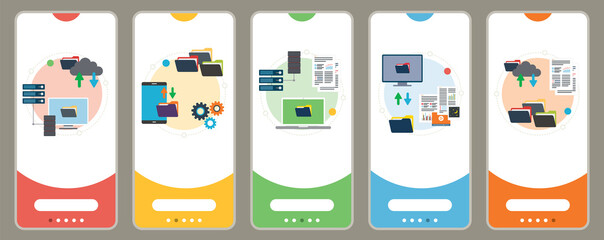 Wall Mural - Computer, backup, report, data and cloud computing icons.