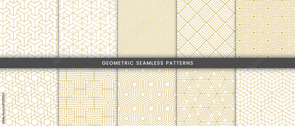 Set of geometric seamless pattern with gold lines elegant background ...