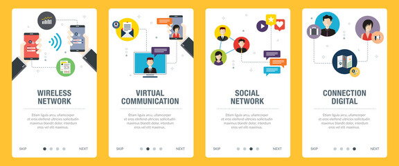 Wall Mural - concepts of wireless network, virtual communication, social network, connection digital. web banners