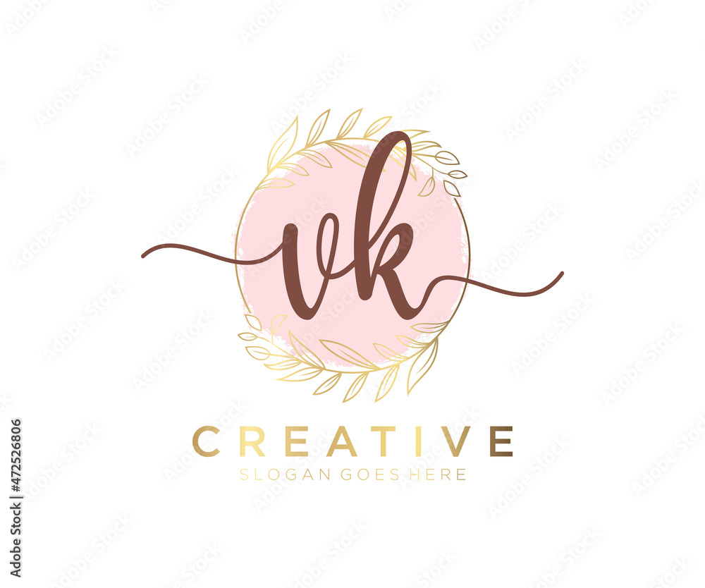 Initial VK feminine logo. Usable for Nature, Salon, Spa, Cosmetic and ...
