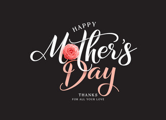 Wall Mural - Happy mother's day greeting text vector design. Mother's day greeting typography in black elegant background for mommy celebration card. Vector Illustration.
