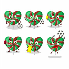 Canvas Print - green love twirl candy cartoon character working as a Football referee