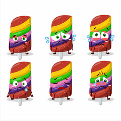 Sticker - gummy candy rainbow cartoon character with sad expression