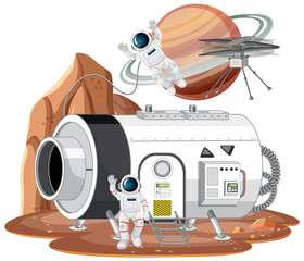 Wall Mural - Space station on planet with spaceship and astronaut