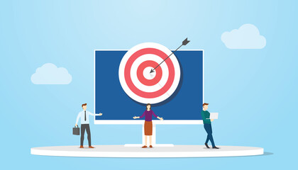 Wall Mural - digital targeting or target concept with people and goals on monitor screen desktop with modern flat