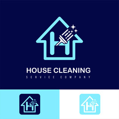 Wall Mural - Modern Simple Cleaning Service, House Care and Maintenance Business Logo Design Idea with Initial H Letter on Home and Brush Sparkling