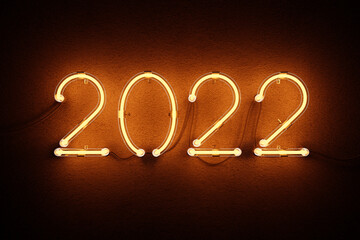 New year 2022 made from neon alphabet.