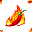 Fireball and chili pepper seamless pattern vector, free hand draw for any graphic design