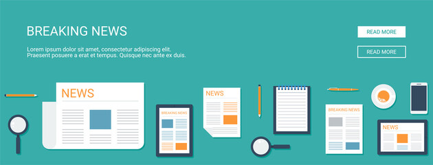 Flat header. Online news, Newsletter and information, Business and market news, Financial report vector illustration. Flat design suitable for many purposes.