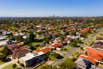 Wall Mural - Aerial drone view skyline of Perth capital of Western Australia