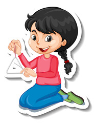 Sticker - A girl playing triangle cartoon character sticker