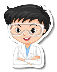 Poster - Scientist boy sticker on white background