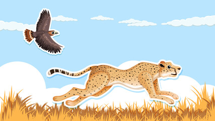 Sticker - Thumbnail design with leopard running and hawk